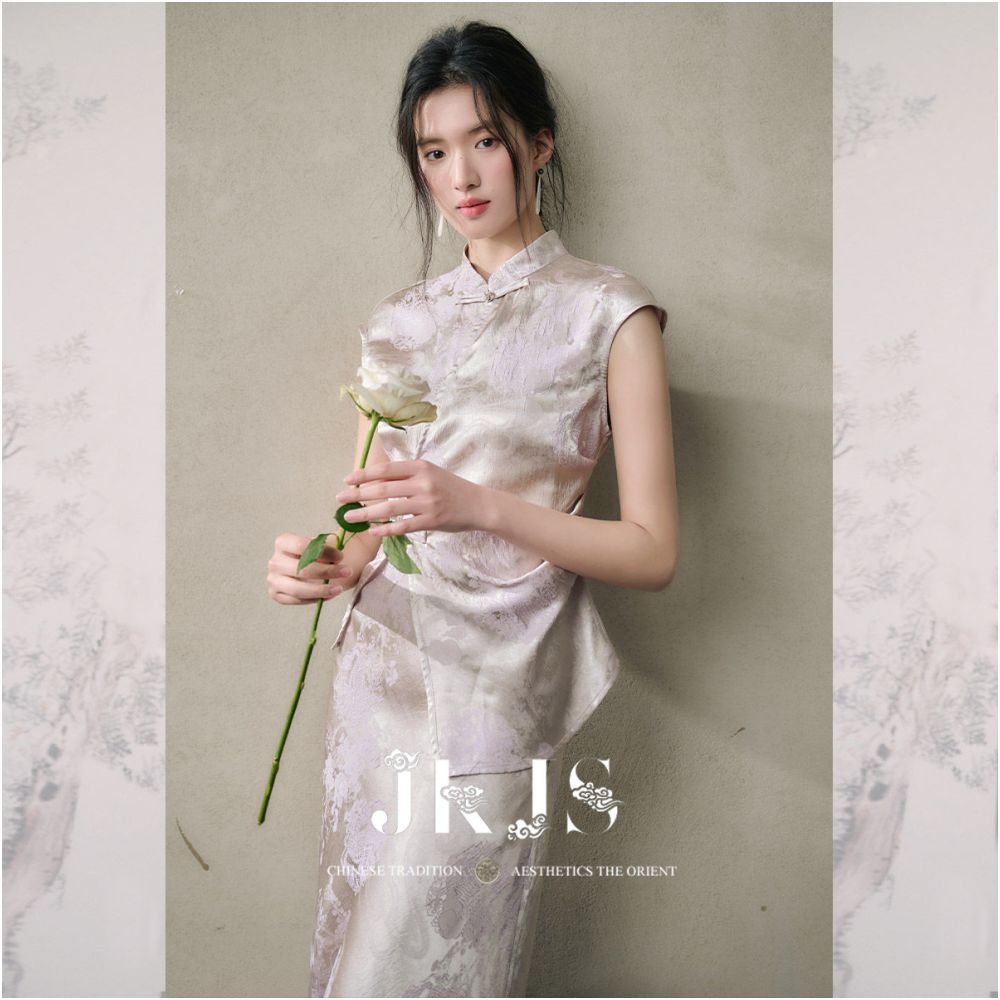 ASAYA6377 – Pearl Mist Cheongsam Top 🌫️🤍✨