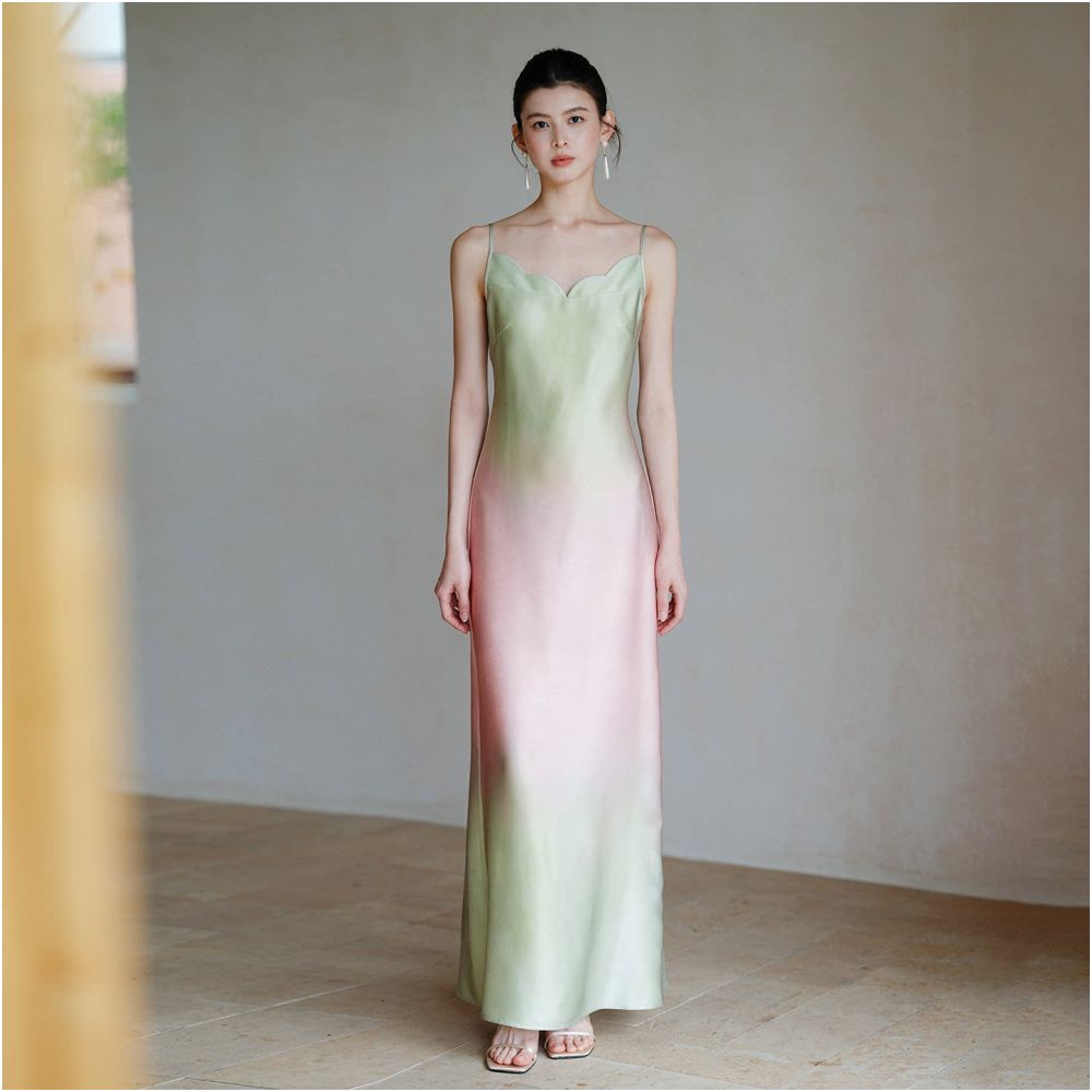 ASAYA6381 – Blossom Gradient Silk Dress 🌸🍃