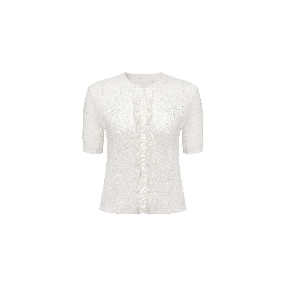Bettychow cotton and linen embroidered white short sleeved cardigan French fashionable small V neck exquisite slimming needle cardigan image 5