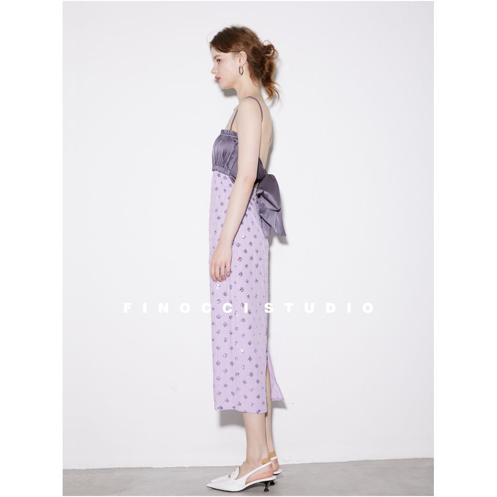 FINOCCI Autumn New Collection Hand sewn Gorgeous Splicing Bareback Contrasting Butterfly Bow Female Lead Strap Skirt image 0