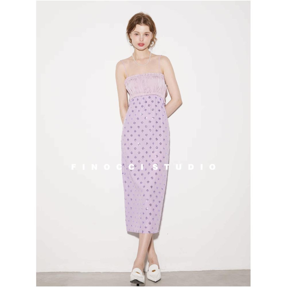 ASAYA6385 – Lavender Sequin Ribbon Dress 💜✨