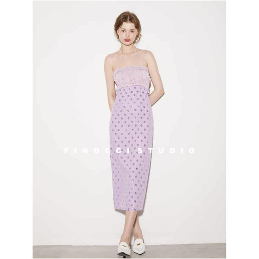 ASAYA6385 – Lavender Sequin Ribbon Dress 💜✨