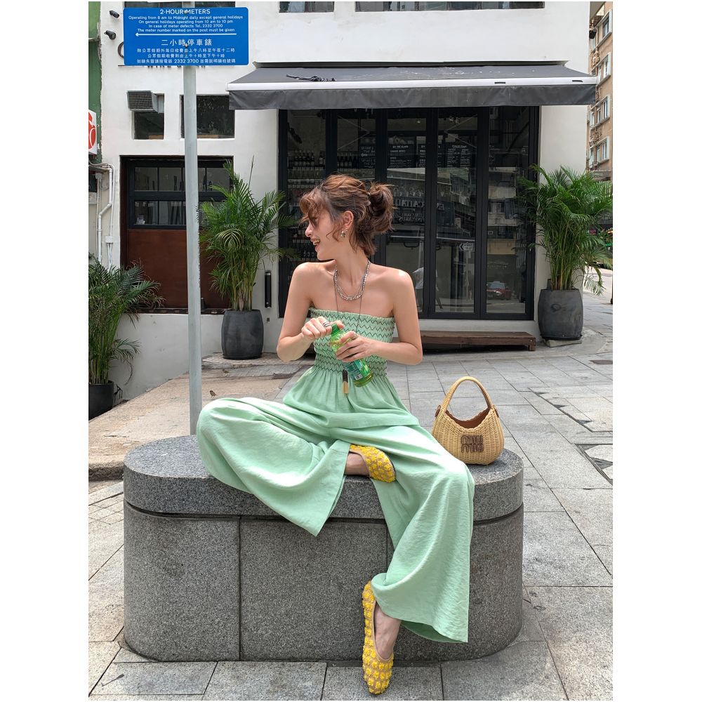 DULA Good Home Light Green Sexy Strapless Vest with Skirt for Women Summer Set with Casual Wide Leg Pants image 1