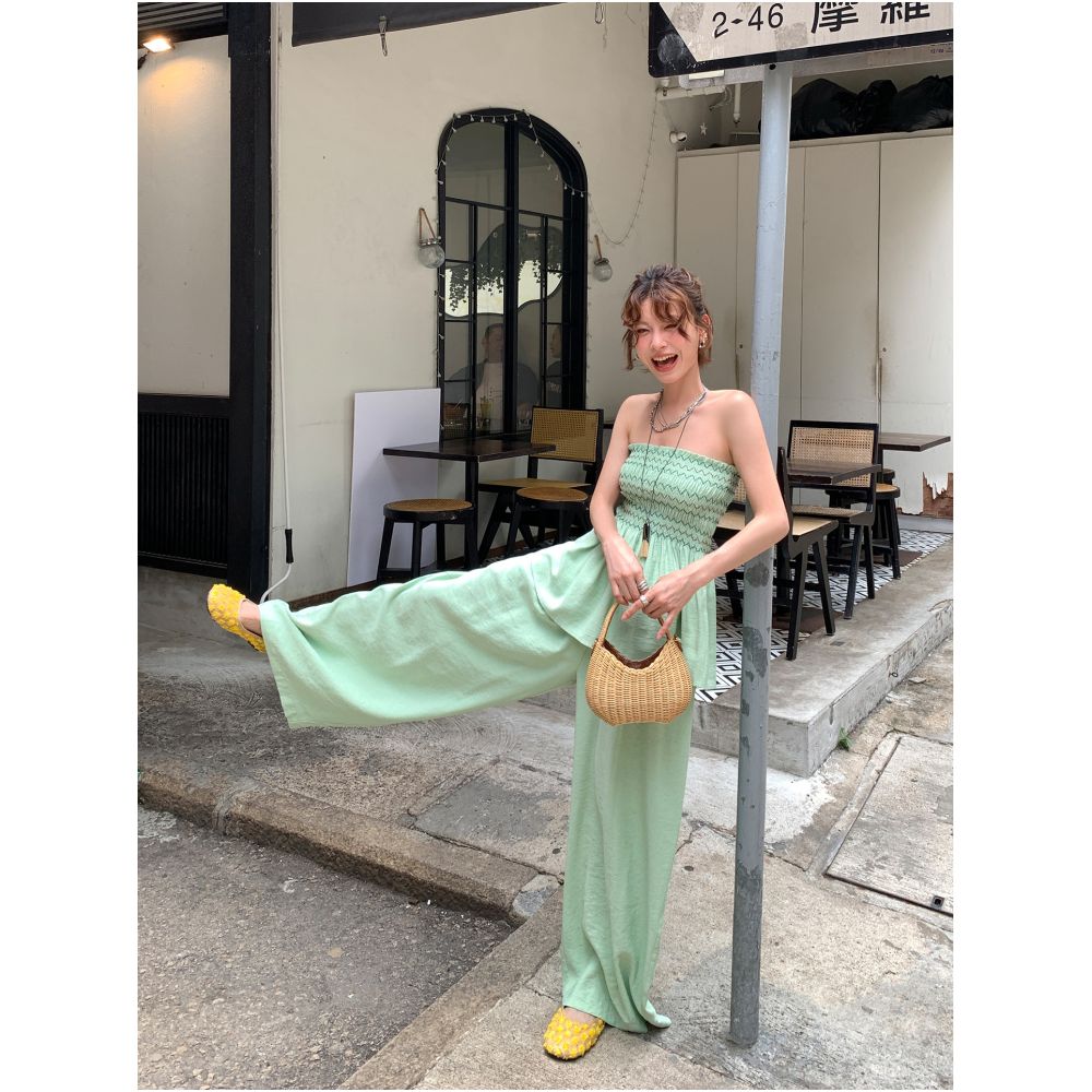 DULA Good Home Light Green Sexy Strapless Vest with Skirt for Women Summer Set with Casual Wide Leg Pants image 3