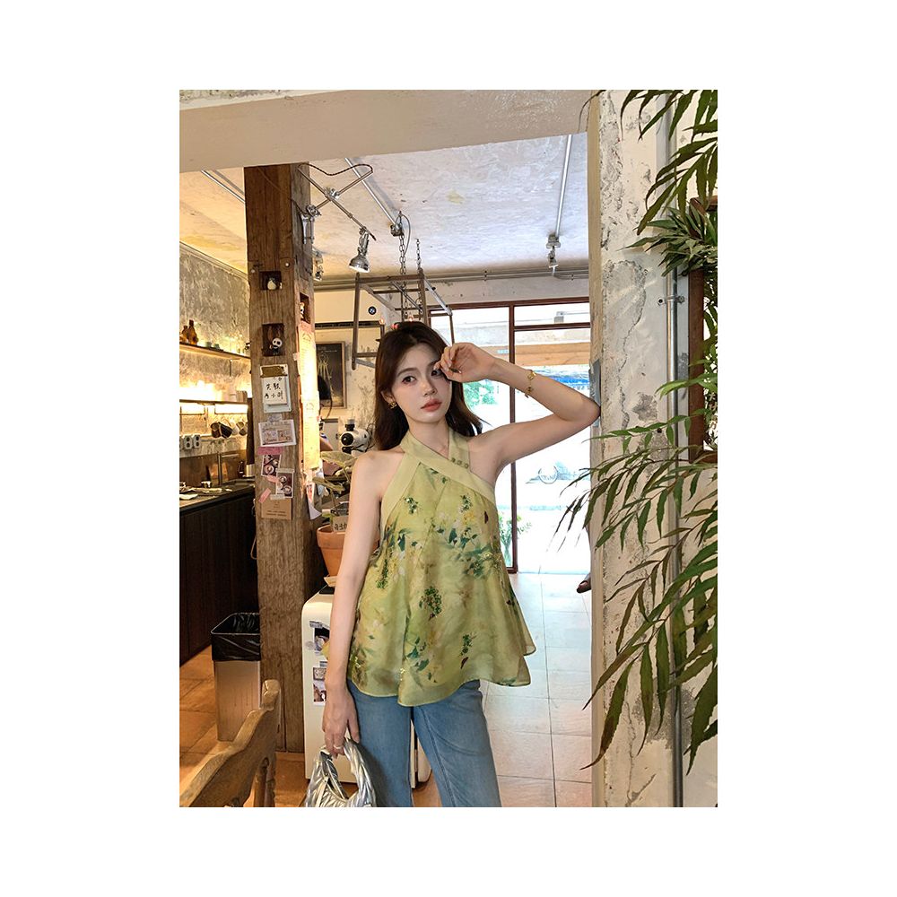 ASAYA6397 – Botanical Silk Halter Top 🌿✨