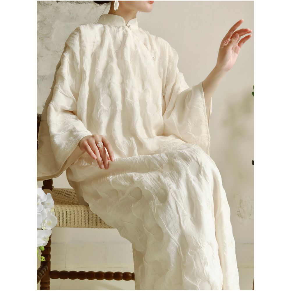 TAORAN Women s Style Modified Chinese Style White Dress Young Women s Zen Inspired Tea Dress Reversible Long Skirt image 4