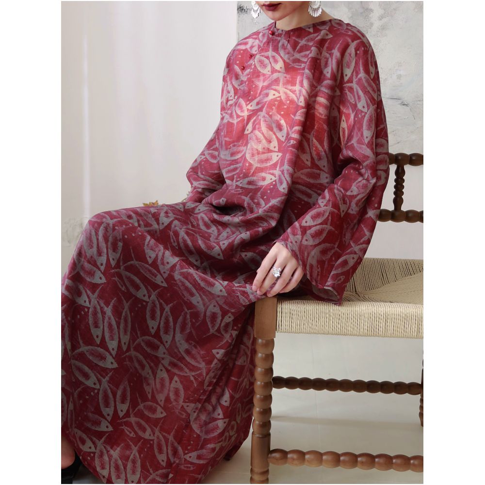 TAORAN Women s Chinese Style Modified Cheongsam Traditional Printed Dress Retro Literary Style Zen Robe Tea Set image 2