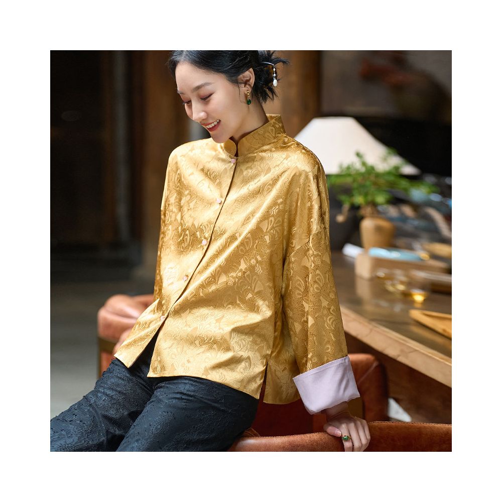 ASAYA6413 – Golden Heritage Silk Top ✨🌿
