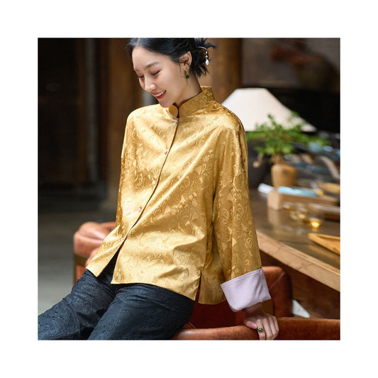ASAYA6413 – Golden Heritage Silk Top ✨🌿