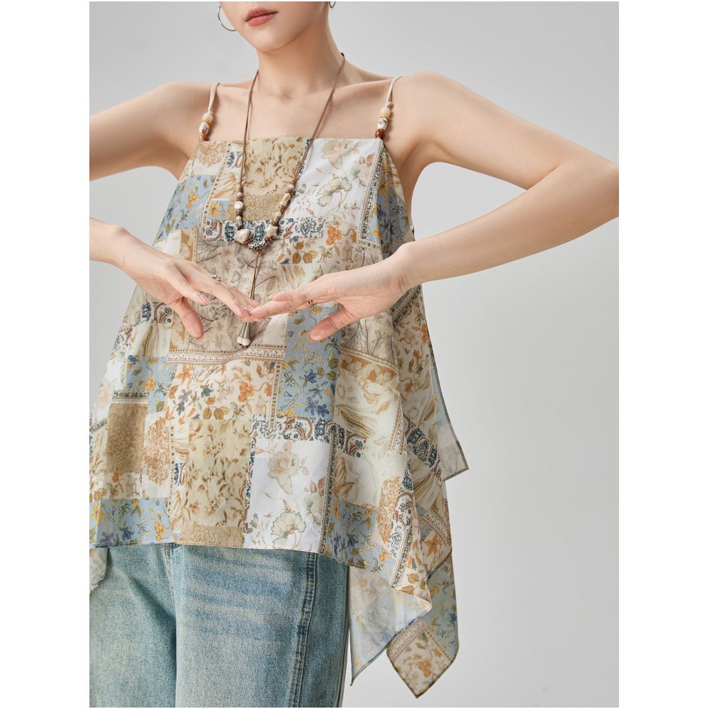 Super cute bohemian vacation style patchwork print camisole for women perfect for summer wear high end sleeveless top image 4