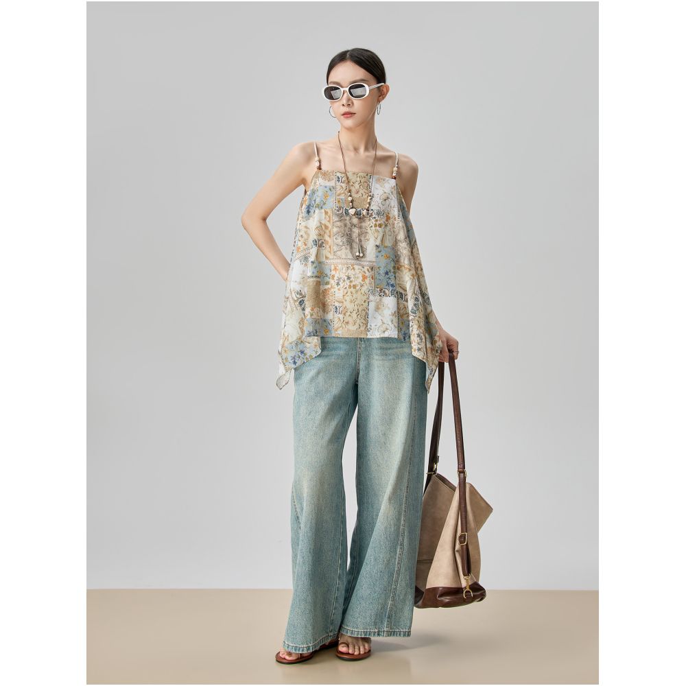Super cute bohemian vacation style patchwork print camisole for women perfect for summer wear high end sleeveless top image 5