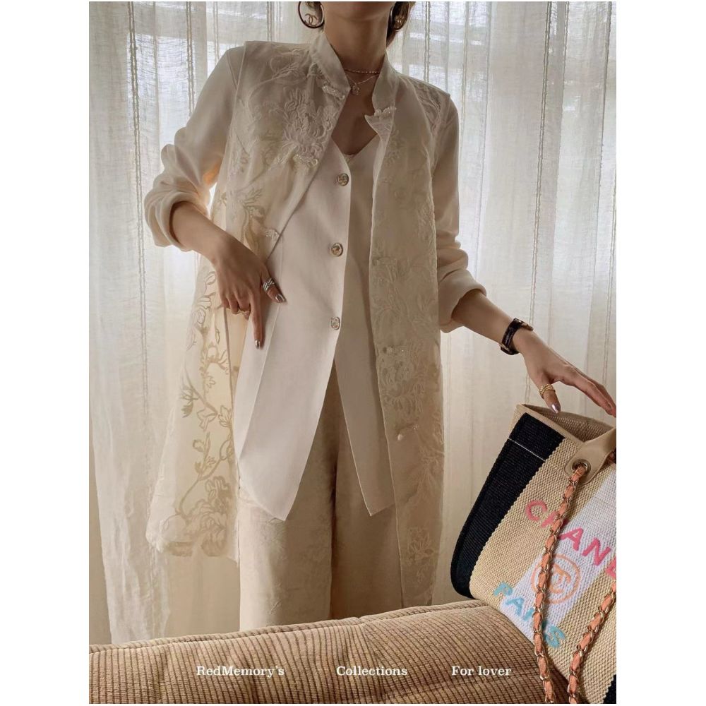 Stylish New Store REDMEMORY Handmade Workshop Heavy duty Oriental Embroidery Silk Organza Long New Chinese Style Vest image 2