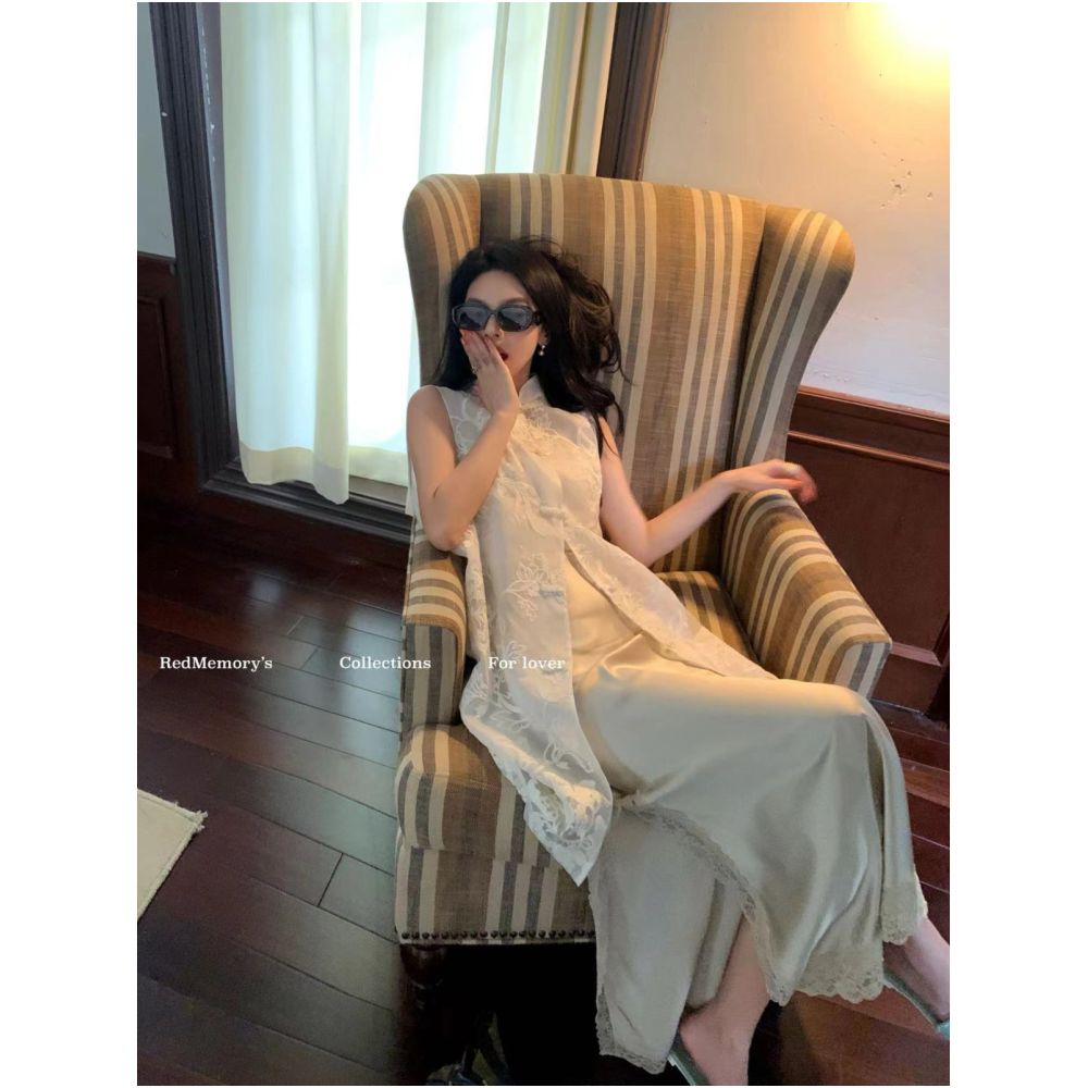 Stylish New Store REDMEMORY Handmade Workshop Heavy duty Oriental Embroidery Silk Organza Long New Chinese Style Vest image 3