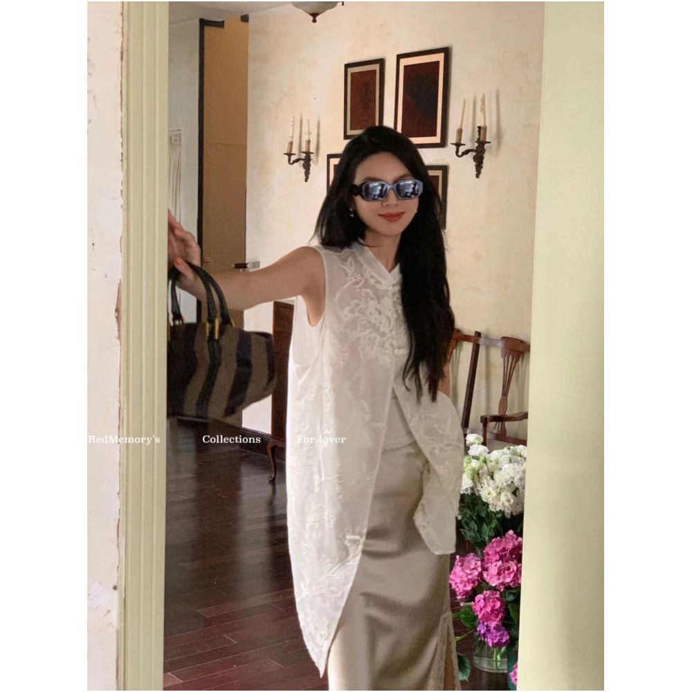Stylish New Store REDMEMORY Handmade Workshop Heavy duty Oriental Embroidery Silk Organza Long New Chinese Style Vest image 4