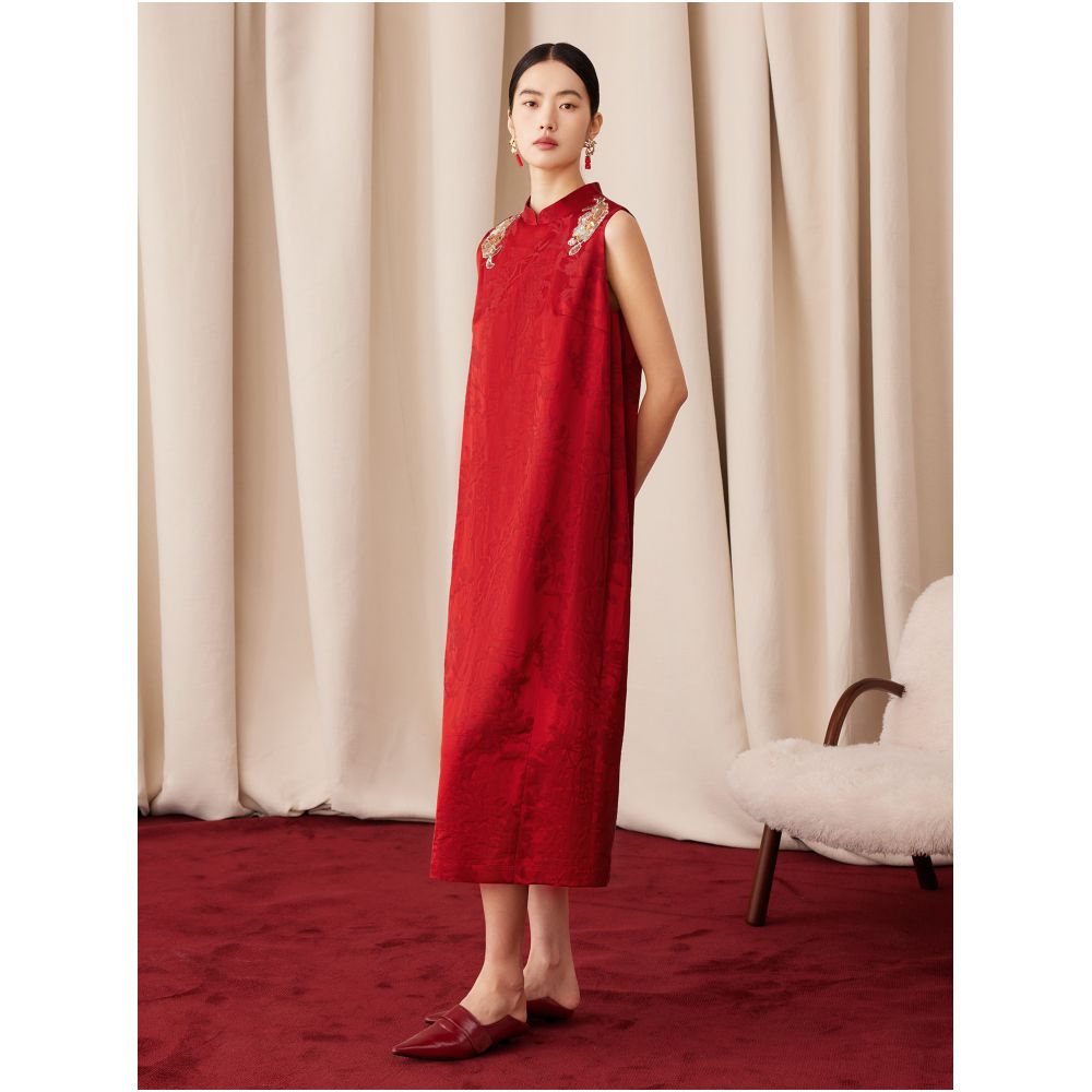 Ruyi Lianyun Chenning New Year Satin Jacquard Sequin Embroidered Flower Bud Dress for Women New Chinese Wedding Morning Robe image 1