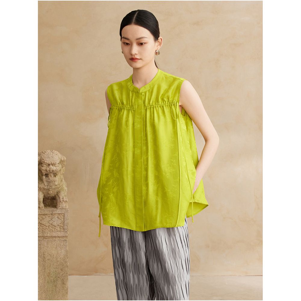 Ruyi Lianyun New Summer Style Silk Blend Jacquard Drawstring Tie Waist Chinese Style Shirt Women s New Chinese Style Loose Top image 2
