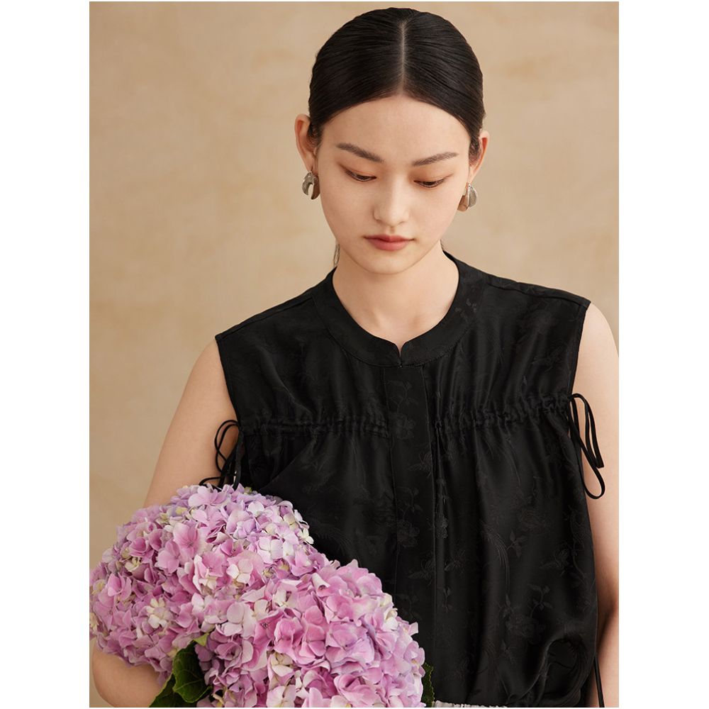 Ruyi Lianyun New Summer Style Silk Blend Jacquard Drawstring Tie Waist Chinese Style Shirt Women s New Chinese Style Loose Top image 4