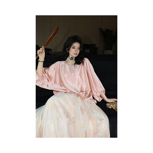 #ASAYA6438 – Silk Glow Balloon Sleeve Top ✨🌷