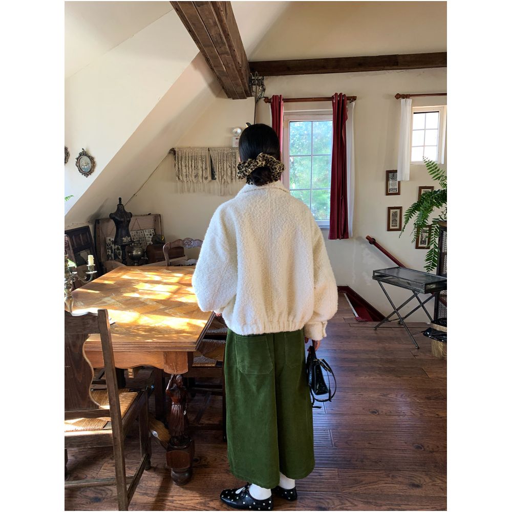 Jinyuhua Pants 2025 New Style Popular Green Corduroy Wide Leg Pants Cropped Pants Autumn Winter image 5
