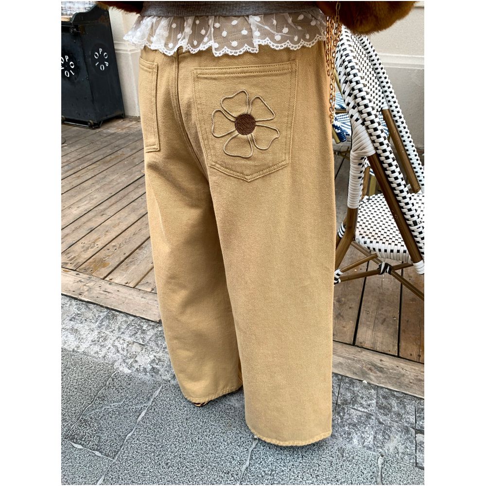 Jinyuhua Women s Jeans 2025 New Winter Khaki Pants Petite Wide Leg Pants Embroidered Fleece Lined High Waist image 4