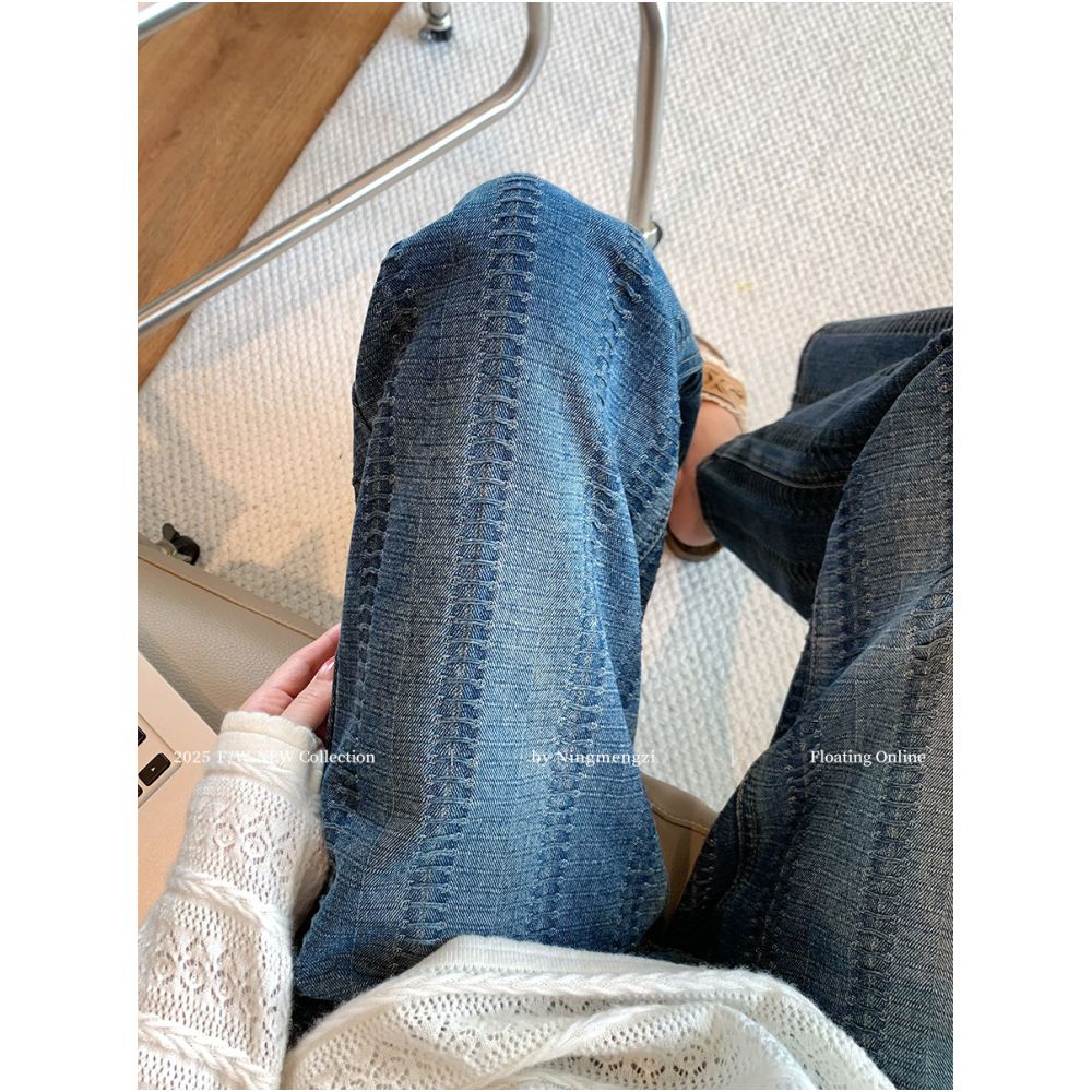 Women s 2025 New Style Blue Heavy Duty Woven Wide Leg Jeans High Waist Slimming Loose Fit Versatile Straight Leg Pants image 1