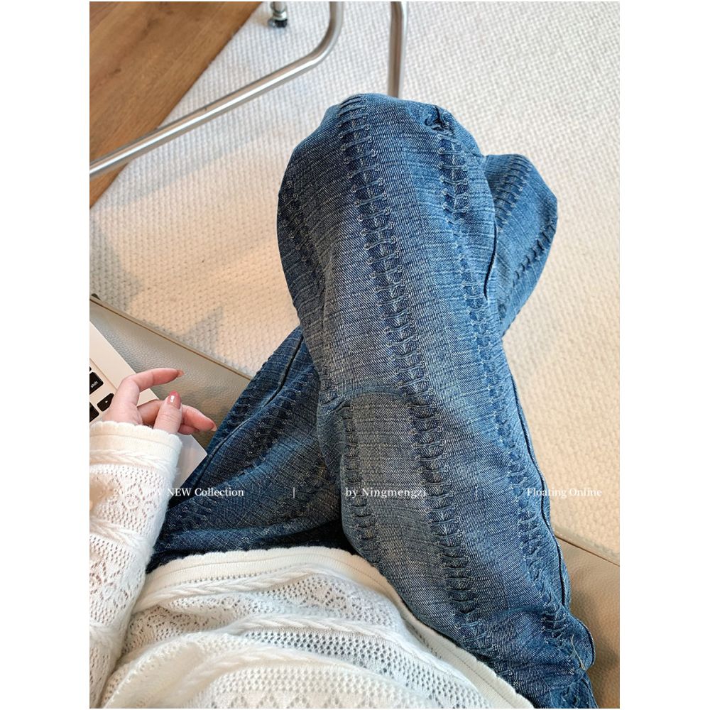 Women s 2025 New Style Blue Heavy Duty Woven Wide Leg Jeans High Waist Slimming Loose Fit Versatile Straight Leg Pants image 3