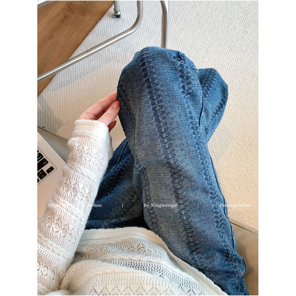 Women s 2025 New Style Blue Heavy Duty Woven Wide Leg Jeans High Waist Slimming Loose Fit Versatile Straight Leg Pants image 4