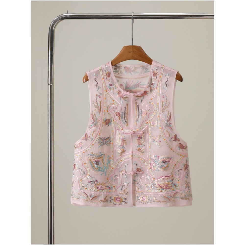 857 Luxury New Chinese Style Heavy Duty Silk Embroidered Vest for Women Spring Summer 2026 Chinese Style Mulberry Silk Vest image 2