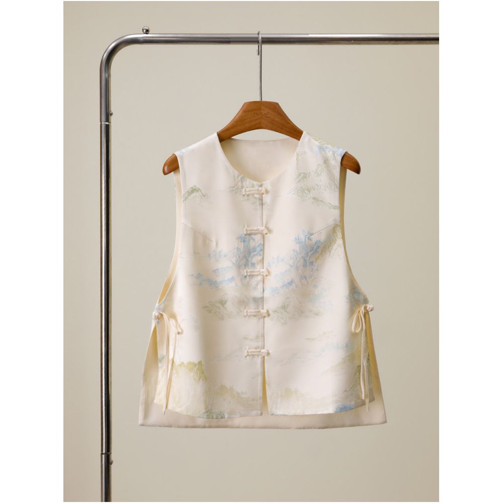 857 White New Chinese Style Buttoned Silk Vest for Women Light Luxury High End Mulberry Silk Jacket image 2