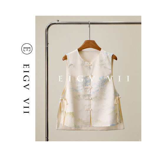 857 White New Chinese Style Buttoned Silk Vest for Women Light Luxury High End Mulberry Silk Jacket image 0