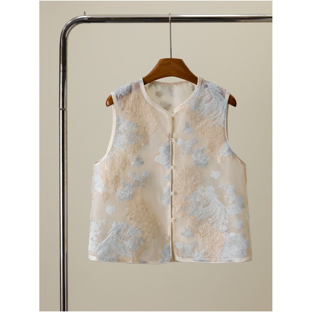 857 New Chinese Style Light Embroidered Vest for Women Short Style Petite Size 2026 Spring and Autumn Versatile Vest Top image 3