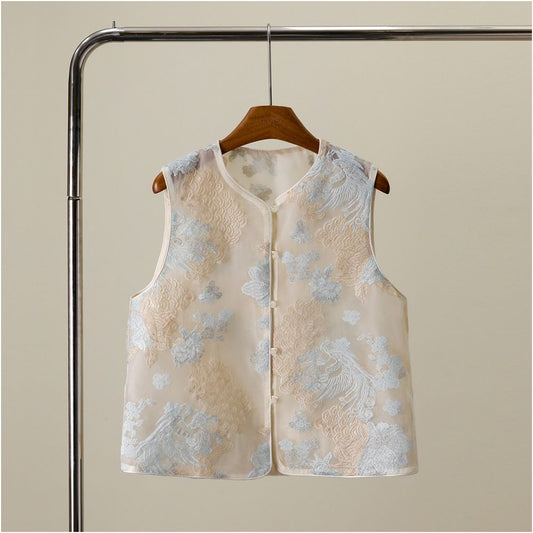 857 New Chinese Style Light Embroidered Vest for Women Short Style Petite Size 2026 Spring and Autumn Versatile Vest Top image 0