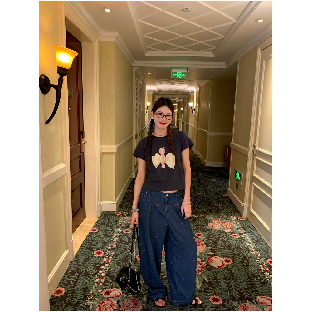 Jinyuhua wide leg jeans loose fit 2025 new early autumn embroidered wide leg pants petite high waisted women s style image 2