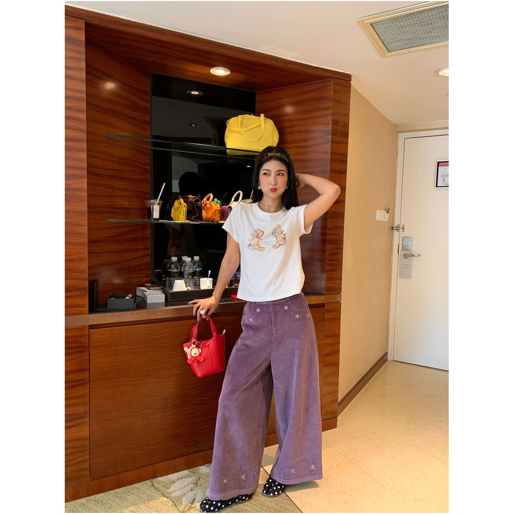 Jin Yuhua s super cute early autumn pants 2025 new style corduroy wide leg pants perfect for petite figures image 2