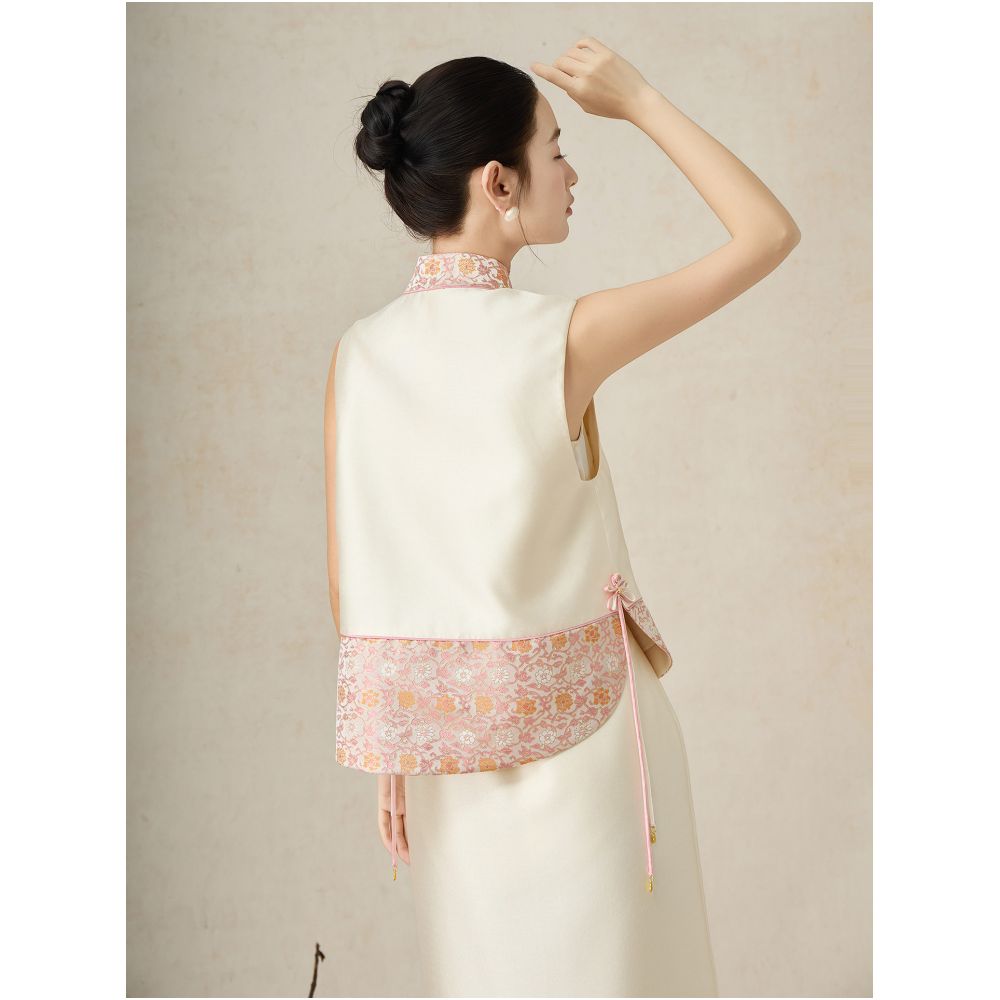 SHIBAI Shibai Exquisite Oriental Style New Chinese Elegance High End Wool Satin Vest Set image 3