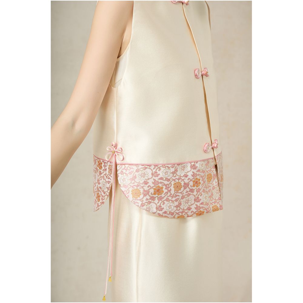 SHIBAI Shibai Exquisite Oriental Style New Chinese Elegance High End Wool Satin Vest Set image 4