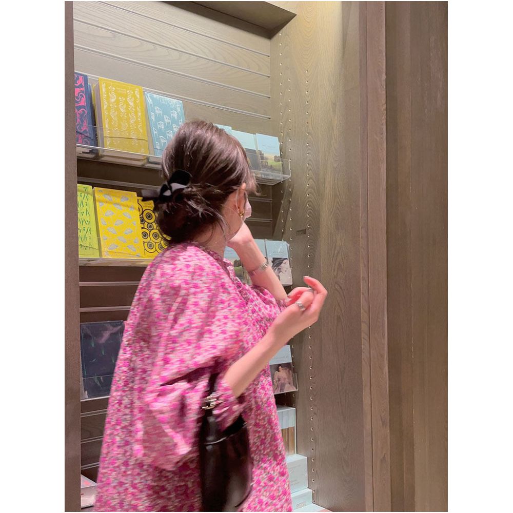 S andro Madge French style light luxury niche puff sleeve pink floral top gentle and sweet blouse for women image 1