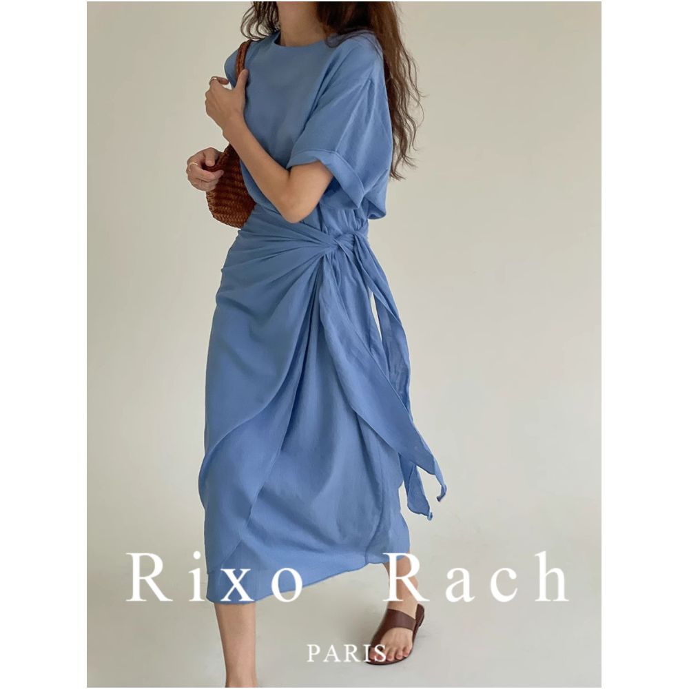 Rixo Rach French style belted waist dress spring midi length short sleeve wrap dress image 1
