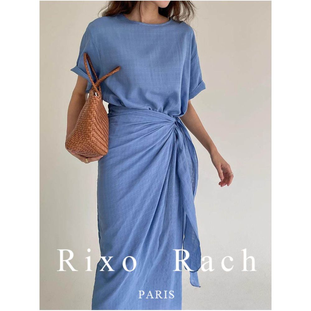 Rixo Rach French style belted waist dress spring midi length short sleeve wrap dress image 3