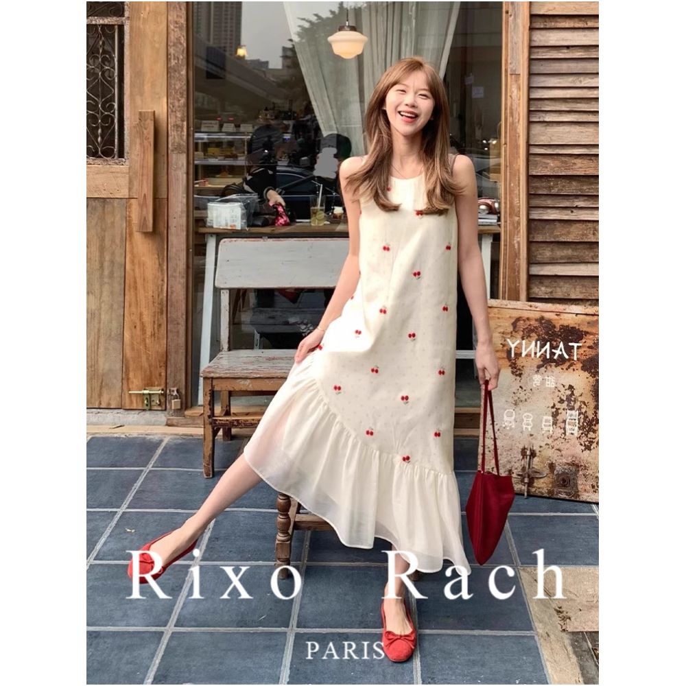 Rixo Rach French style sleeveless halter top dress for women 2025 summer style patchwork ruffle maxi dress image 1
