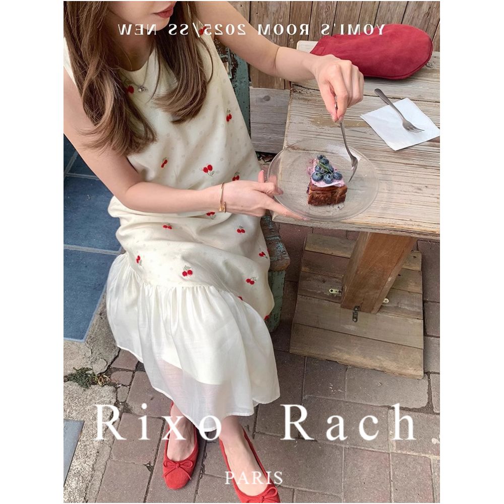 Rixo Rach French style sleeveless halter top dress for women 2025 summer style patchwork ruffle maxi dress image 3