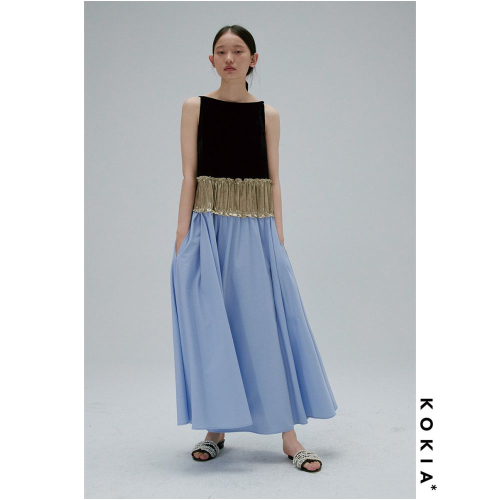 ASAYA6485 – Colorblock Pleated Midi Dress 🖤💙✨