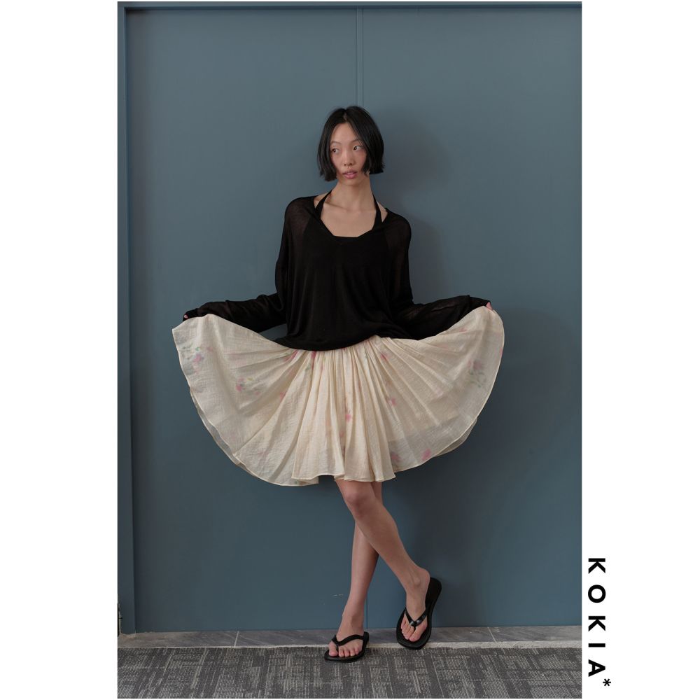 KOKIA In Stock Lightweight A line Short Skirt with a Diffused Floral Print image 1