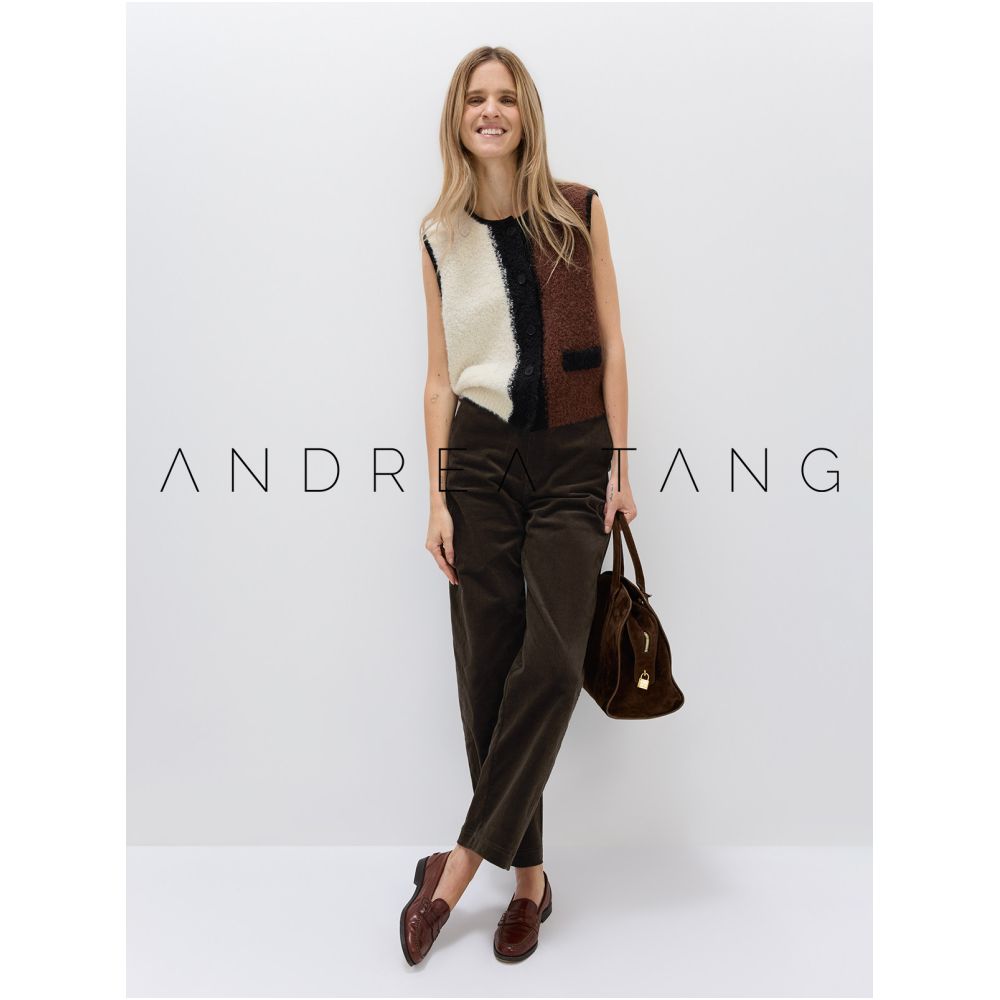 Andrea Tang Vest LUMI Alpaca Wool Pompom Coat Color Block Loose Casual Knitted Vest image 1