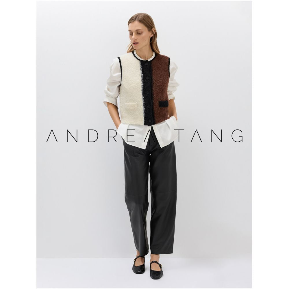 Andrea Tang Vest LUMI Alpaca Wool Pompom Coat Color Block Loose Casual Knitted Vest image 3