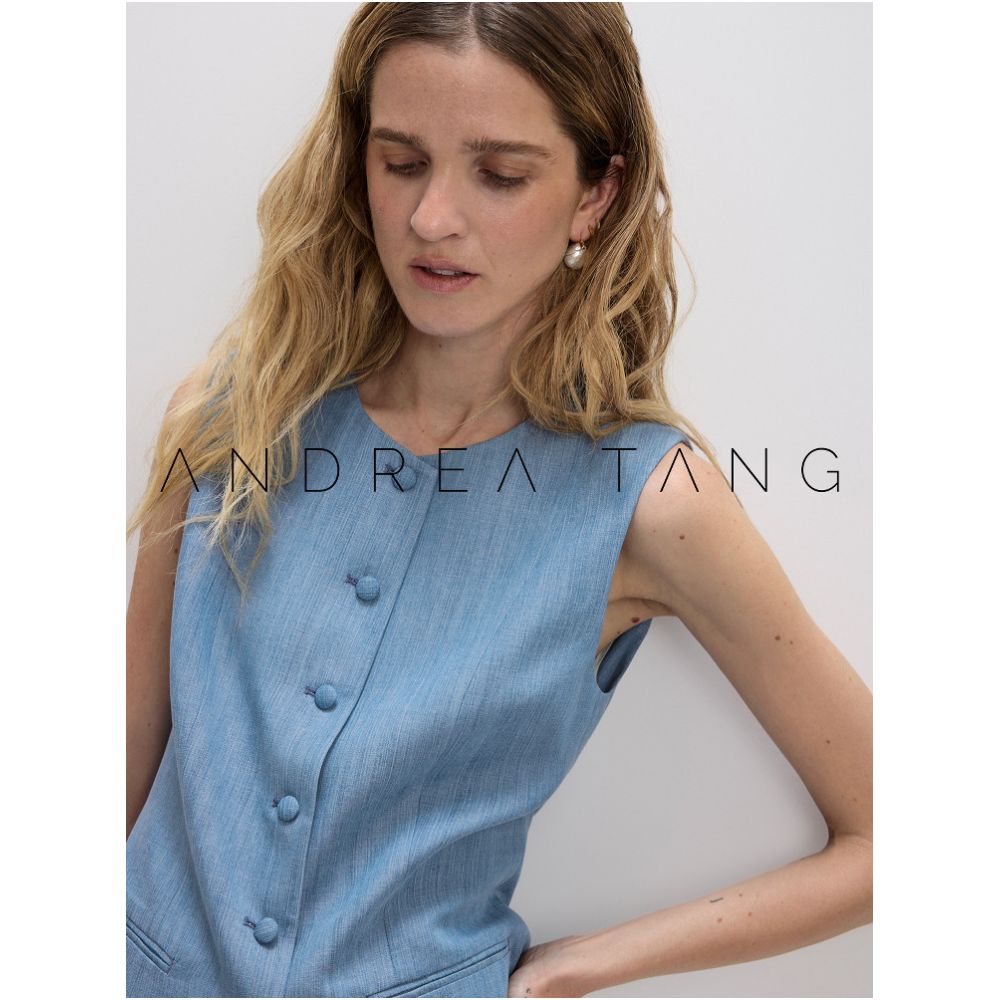 Andrea Tang Vest Set DEBORAH Tencel Denim Crew Neck Slim Waist Vest with Tassel Pants image 2