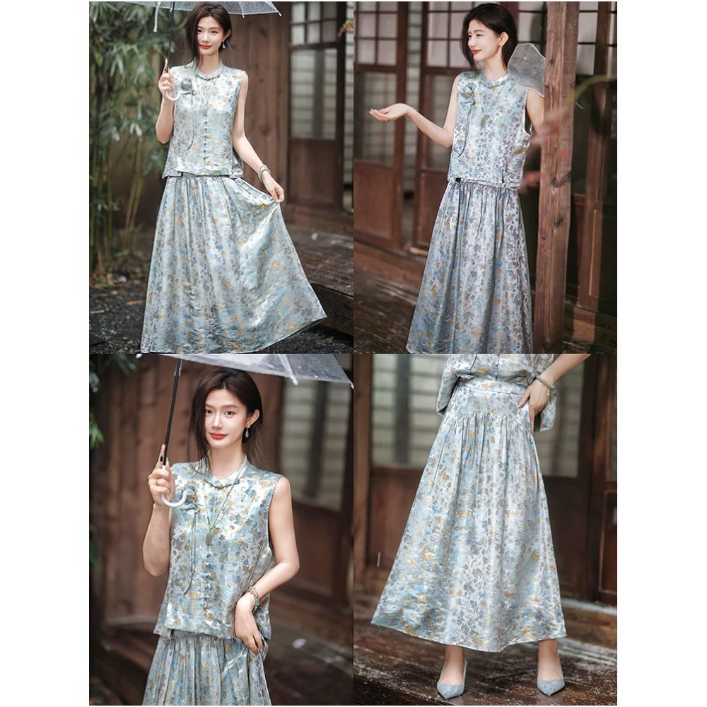Zhao Daxi In Stock Intangible Cultural Heritage Line Koi Brocade Set Silk Woven Set 2025 Top Skirt image 4