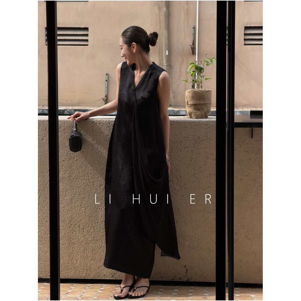 LiHuiEr 李慧儿 Absinthe Summer Acetic Acid Sleeveless V Neck Dress Super Beautiful Maternity Vest Dress image 3