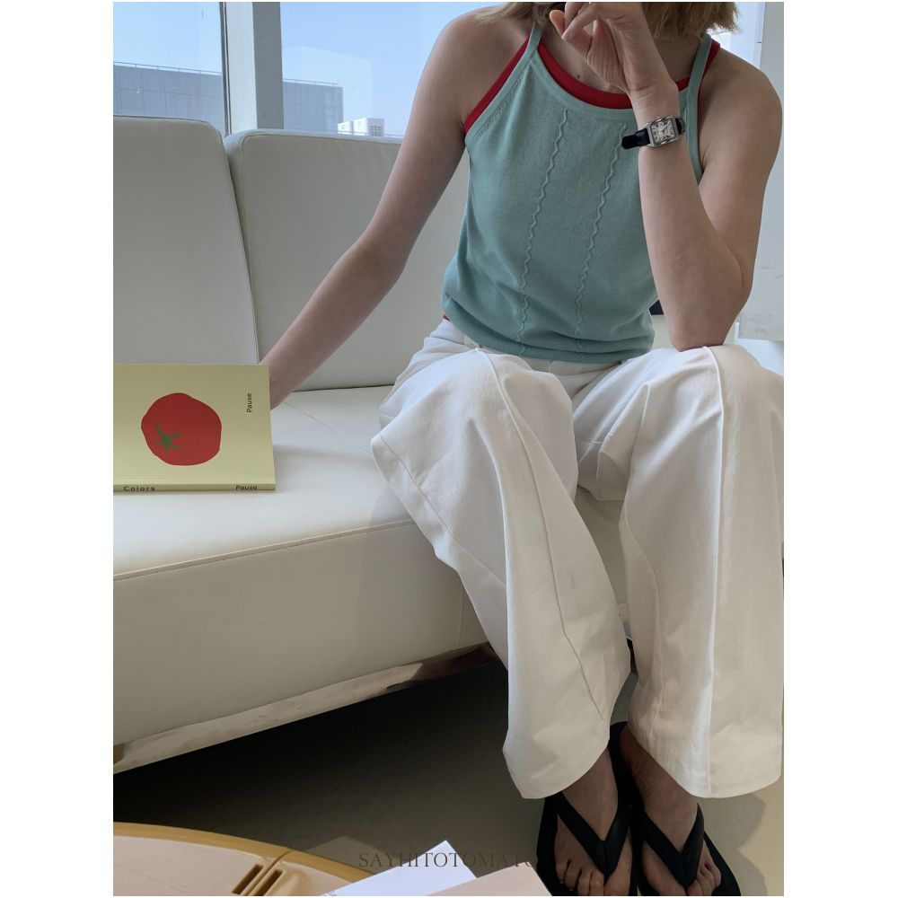 Sayhitotomato Embracing the Blazing Sun Silk Linen Cotton Close fitting Breathable Halter Neck Vest Inner Layer Knitted Camisole image 4