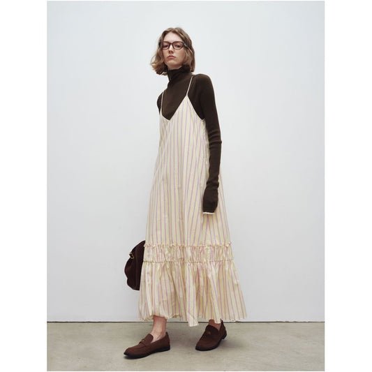Sayhitotomato V neck gathered lace design vacation style spaghetti strap maxi dress image 0